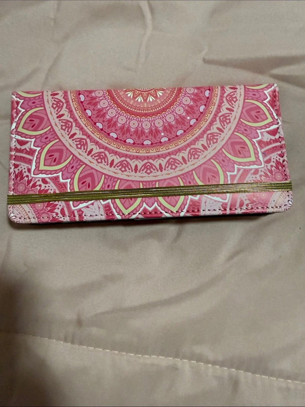 Pink Mandala Pattern Checkbook Wallet
